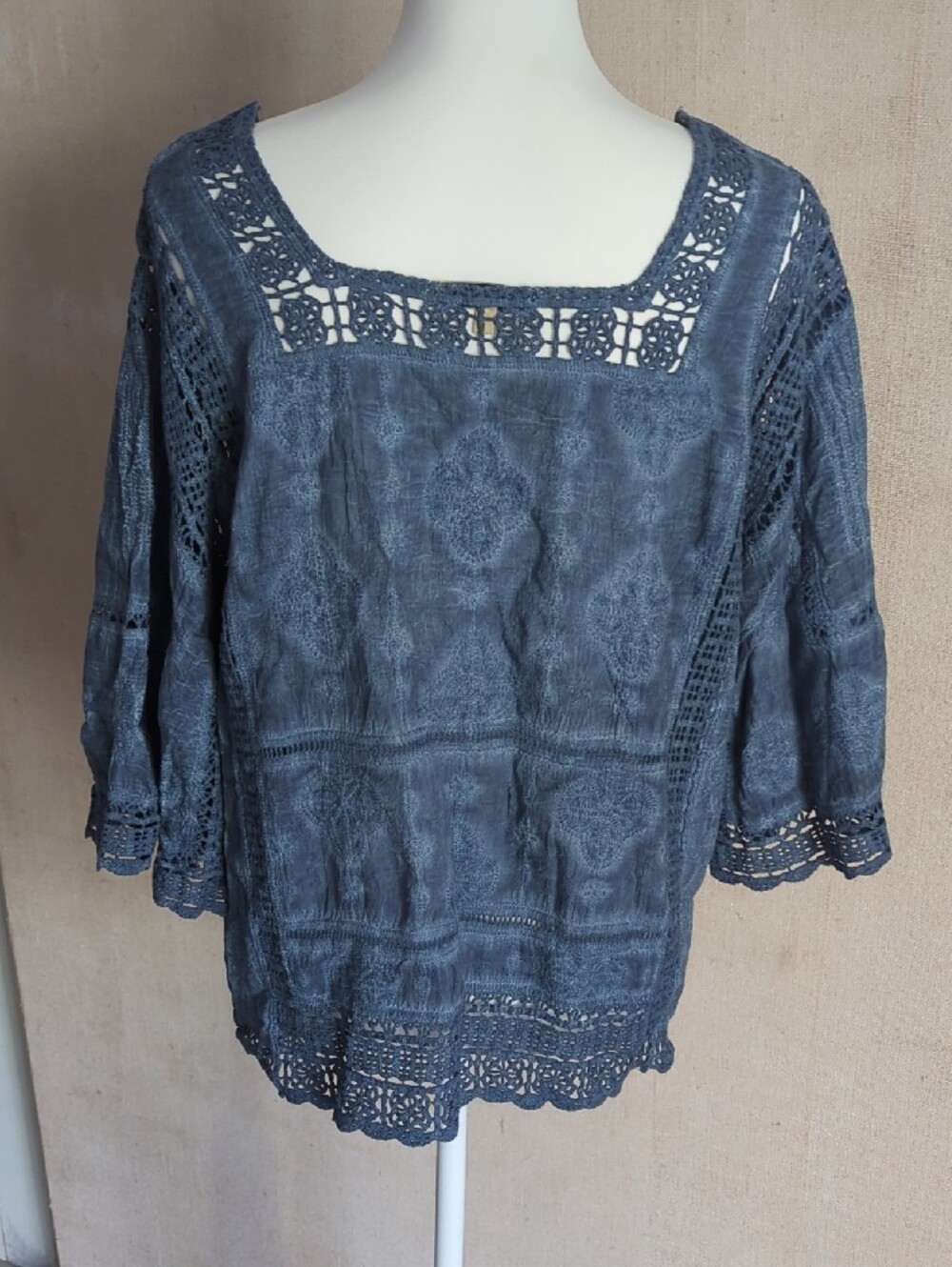 Democracy Crochet-Trim Square Neck Tunic in Slate Blue - Picture 6 of 10